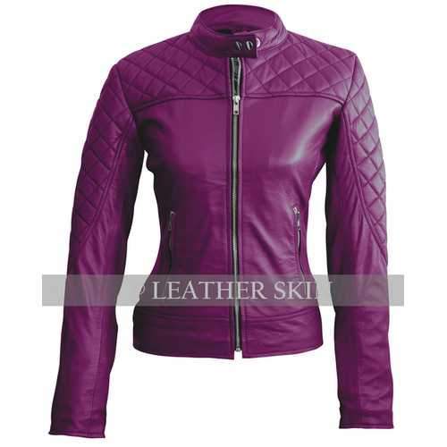 Women Purple Leather Jacket