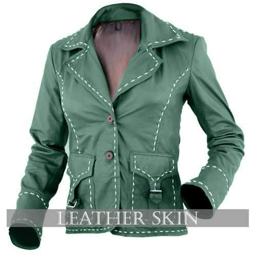 Green Women Leather Jacket