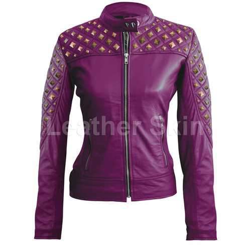 Women Purple Leather Jacket