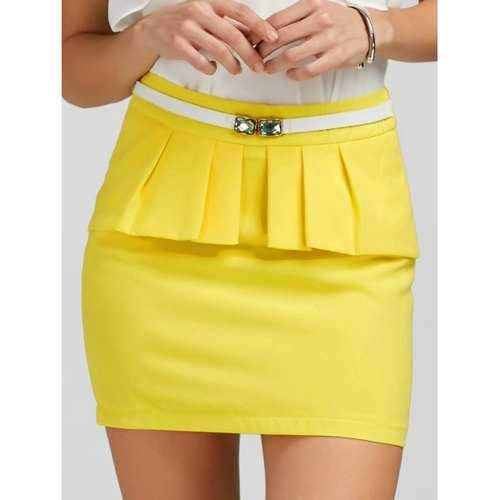 Ruffle Belt Insert Mini Fitted Skirt - Yellow M