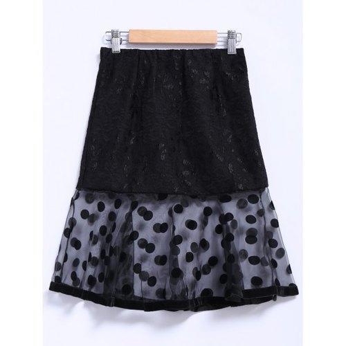 Chic Style Organza Splicing Polka Dot Print Ruffles Black Women's Skirt - Black L